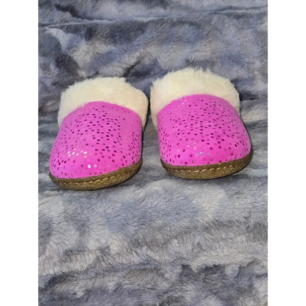 NWB‎ Sorel Youth Nakiska Slide II Pink Sequin Fur Lined Slippers Size 5